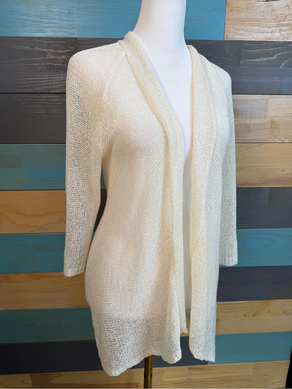 Eileen Fisher Lightweight White Open-Front Knit Cardigan Minimalist XS